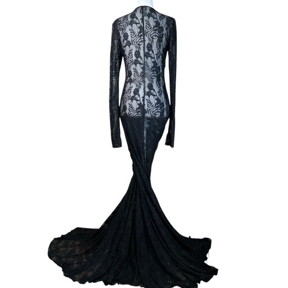 Norma Kamali Long Sleeve V Neck Shirred Front Fishtail Gown in Black Medium New - Picture 7 of 16